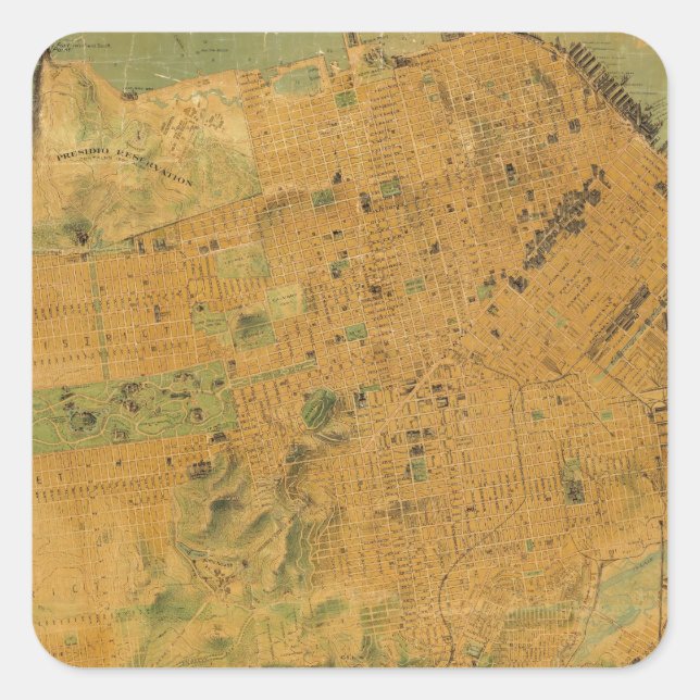 Pegatina Cuadrada Mapa de escaladores de San Francisco (Anverso)