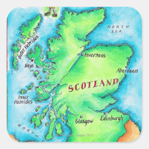 Pegatina Cuadrada Mapa de Escocia