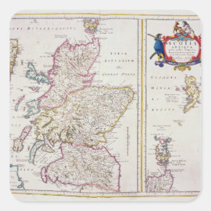 Pegatina Cuadrada Mapa de Escocia, c.1700