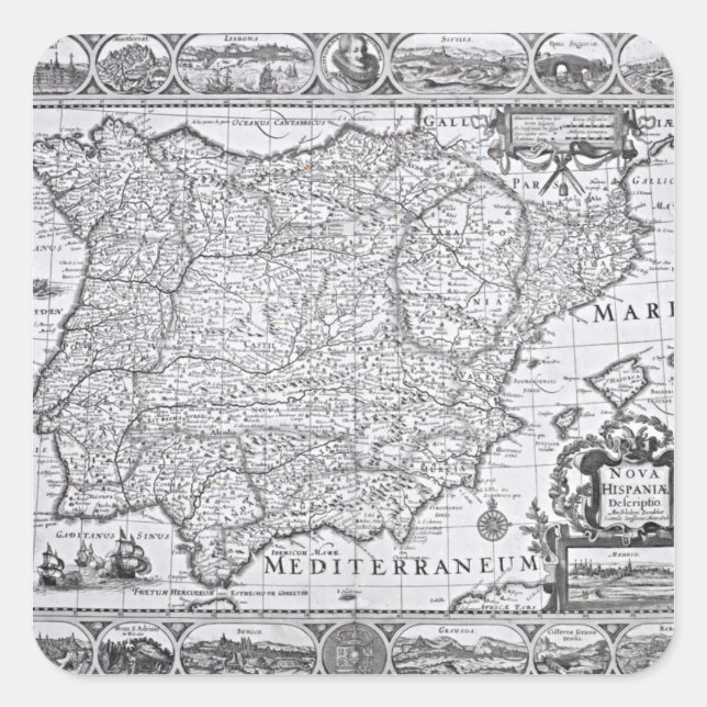 Pegatina Cuadrada Mapa de España (Anverso)