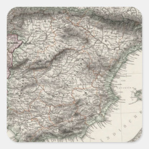 Pegatina Cuadrada Mapa de España y de Portugal por Stieler