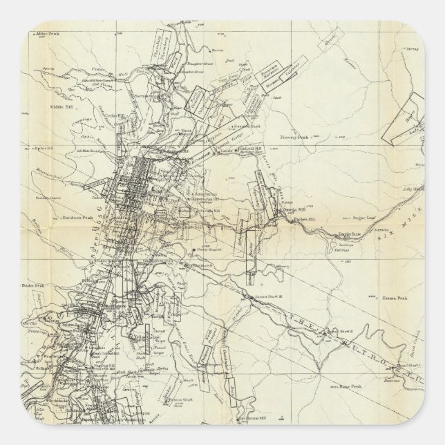 Pegatina Cuadrada Mapa de esquema del distrito de Washoe (Anverso)