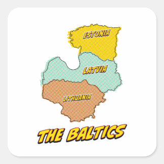 Pegatina Cuadrada Mapa de estados bálticos ilustrados de arte pop