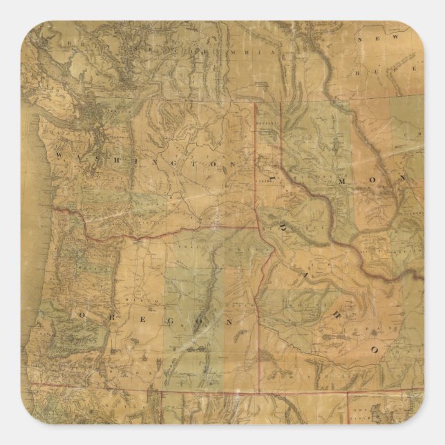 Pegatina Cuadrada Mapa de Estados del Pacífico de Bancroft (Anverso)