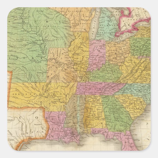 Pegatina Cuadrada Mapa de Estados Unidos (Anverso)