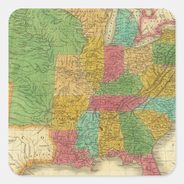 Pegatina Cuadrada Mapa de Estados Unidos (Anverso)