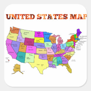 Pegatina Cuadrada Mapa de Estados Unidos