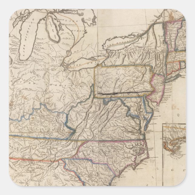 Pegatina Cuadrada Mapa de Estados Unidos (Anverso)