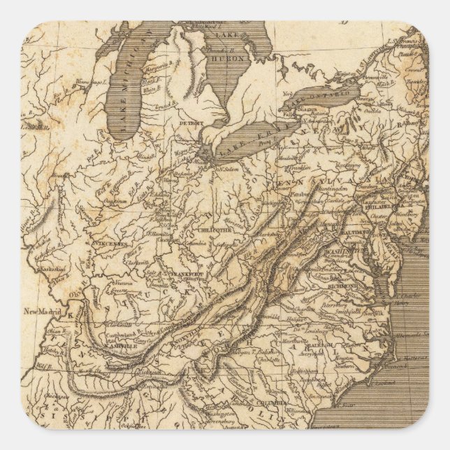 Pegatina Cuadrada Mapa de Estados Unidos por Arrowsmith (Anverso)
