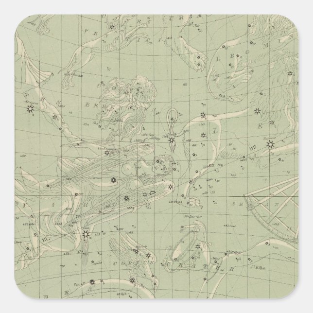 Pegatina Cuadrada Mapa de estrella (Anverso)