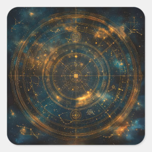 Pegatina Cuadrada Mapa de estrellas celestes de oro