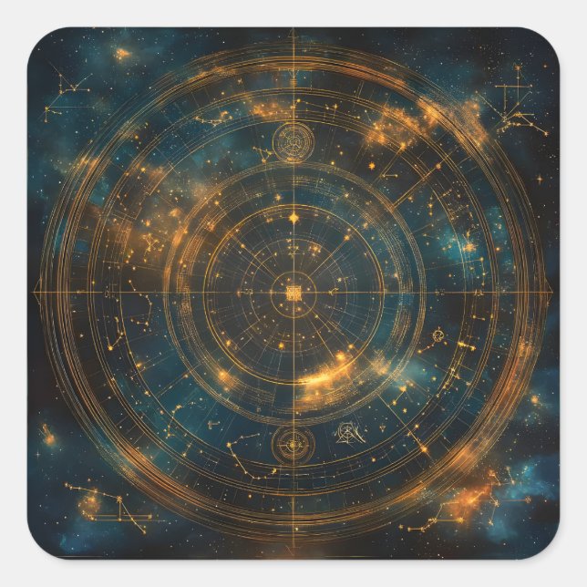 Pegatina Cuadrada Mapa de estrellas celestes de oro (Anverso)