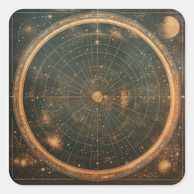 Pegatina Cuadrada Mapa de estrellas celestes doradas (2) (Anverso)