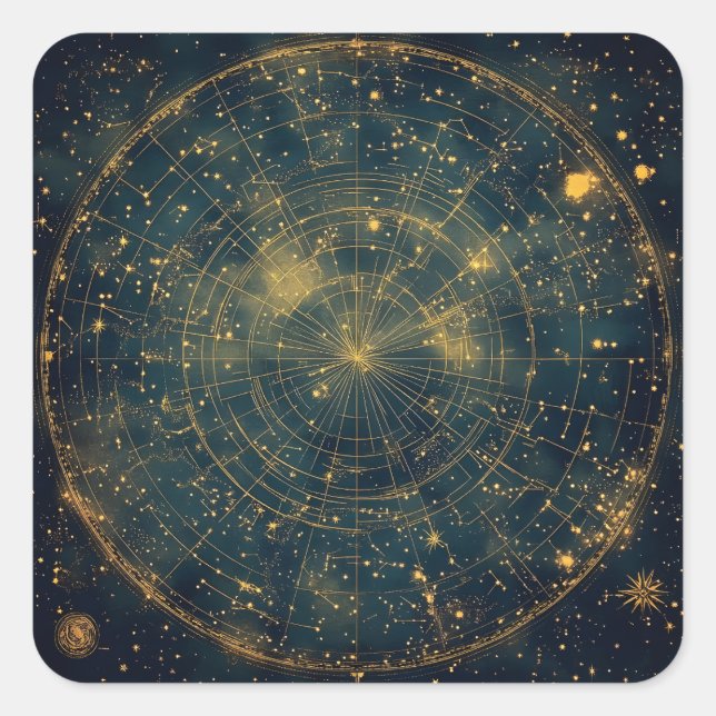 Pegatina Cuadrada Mapa de estrellas celestes doradas (4) (Anverso)