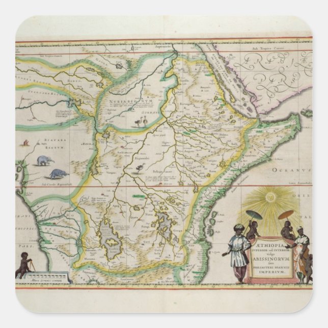 Pegatina Cuadrada Mapa de Etiopía que muestra cinco estados africano (Anverso)