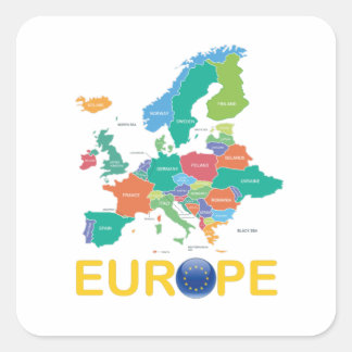 Pegatina Cuadrada Mapa de Europa