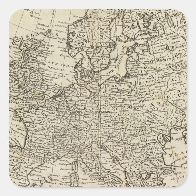 Pegatina Cuadrada Mapa de Europa 3 (Anverso)