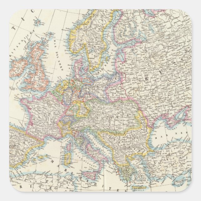 Pegatina Cuadrada Mapa de Europa 3 (Anverso)