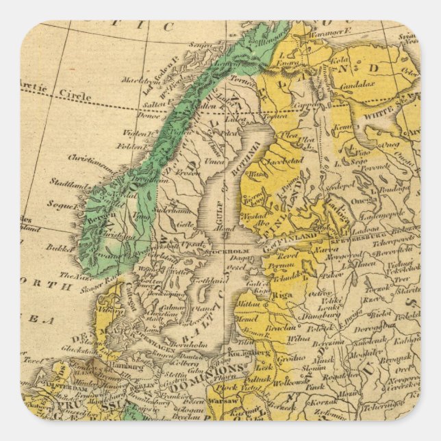 Pegatina Cuadrada Mapa de Europa de Worcester (Anverso)