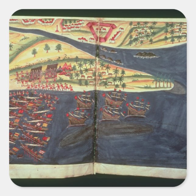 Pegatina Cuadrada Mapa de exploración de Surat (Anverso)