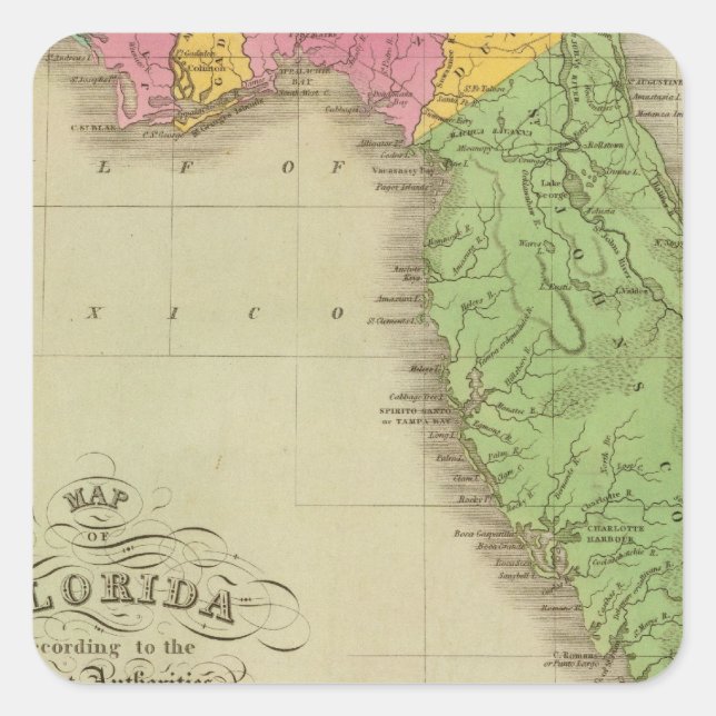 Pegatina Cuadrada Mapa de Florida (Anverso)