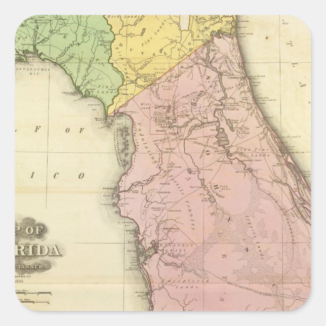 Pegatina Cuadrada Mapa de Florida 2 (Anverso)
