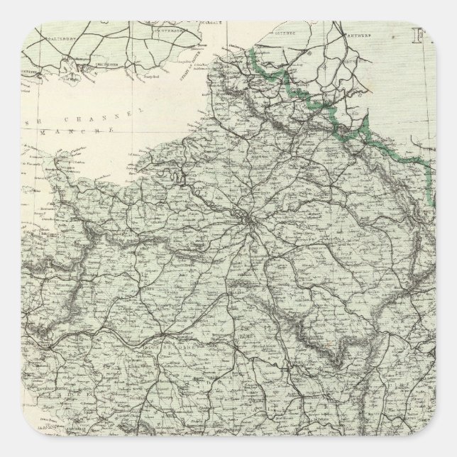 Pegatina Cuadrada Mapa de Francia (Anverso)