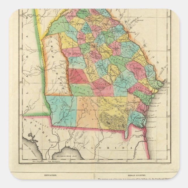 Pegatina Cuadrada Mapa De Georgia (Anverso)