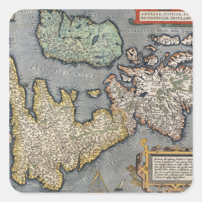 Pegatina Cuadrada Mapa de Gran Bretaña | 1587 (Anverso)