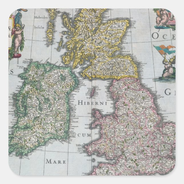 Pegatina Cuadrada Mapa de Gran Bretaña | 1631 (Anverso)