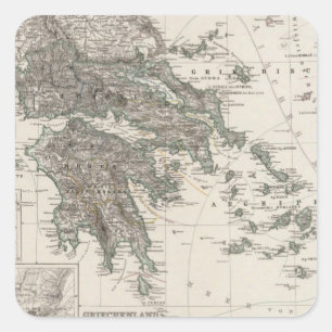 Pegatina Cuadrada Mapa de Grecia de Stieler