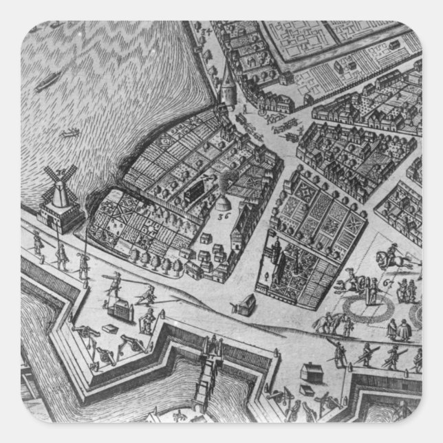 Pegatina Cuadrada Mapa de Hamburgo (Anverso)