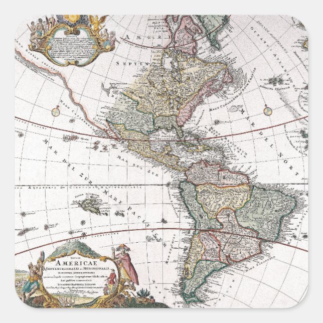 Pegatina Cuadrada Mapa de herederos de las Américas (Anverso)