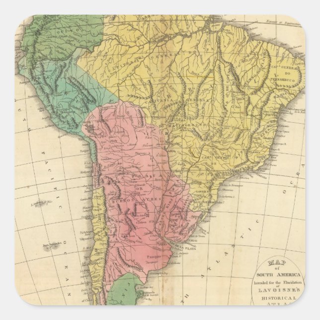 Pegatina Cuadrada Mapa de Historia de América del Sur (Anverso)