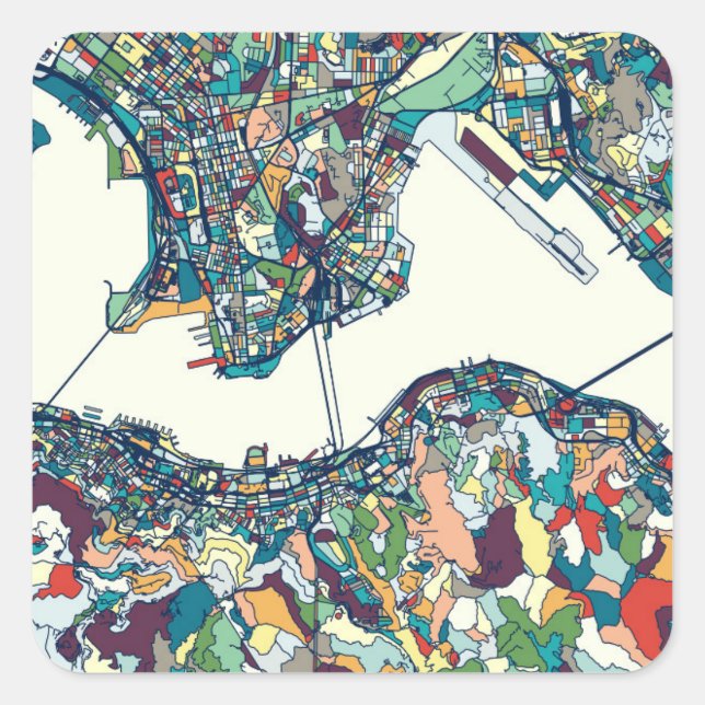 Pegatina Cuadrada Mapa de Hong Kong, China (Anverso)