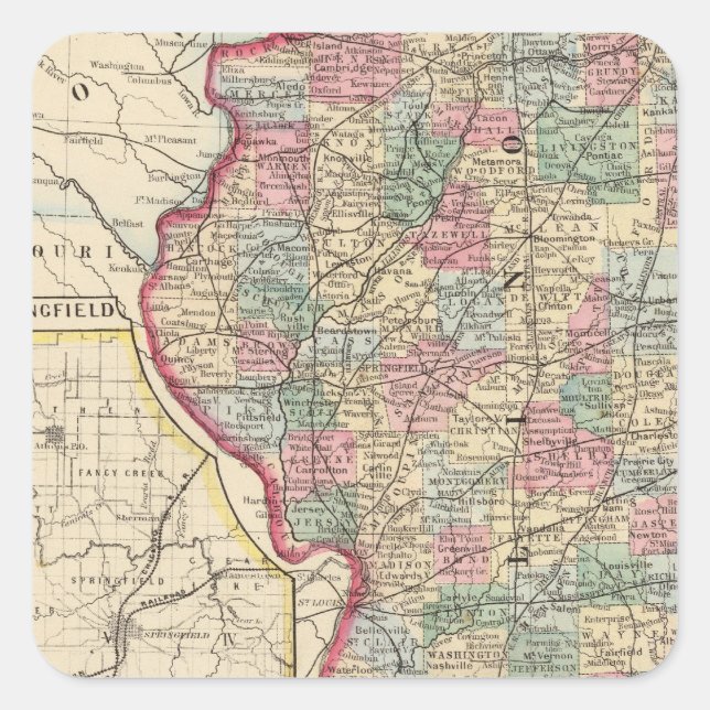Pegatina Cuadrada Mapa de Illinois de Mitchell (Anverso)