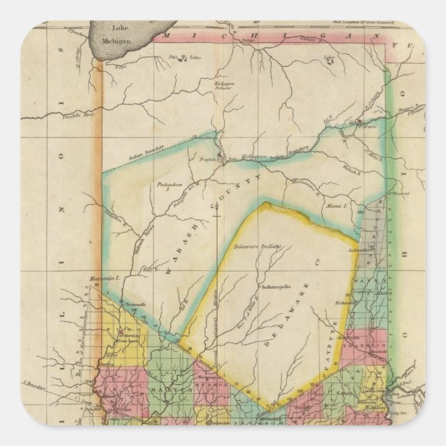Pegatina Cuadrada Mapa De Indiana (Anverso)