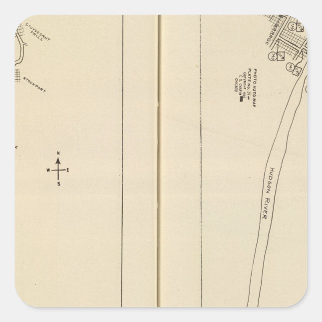 Pegatina Cuadrada Mapa de índice del condado de Columbia Rensselaer  (Anverso)