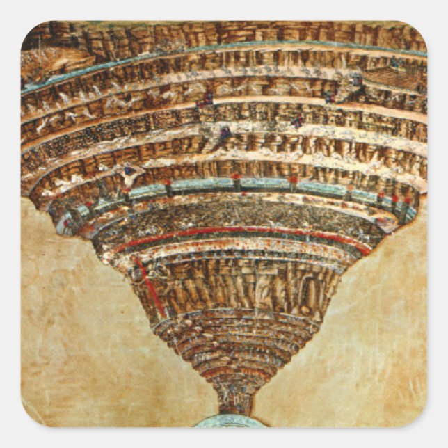 Pegatina Cuadrada Mapa de Inferno de Botticelli - Dante (Anverso)