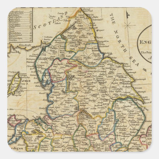 Pegatina Cuadrada Mapa de Inglaterra y Gales (Anverso)
