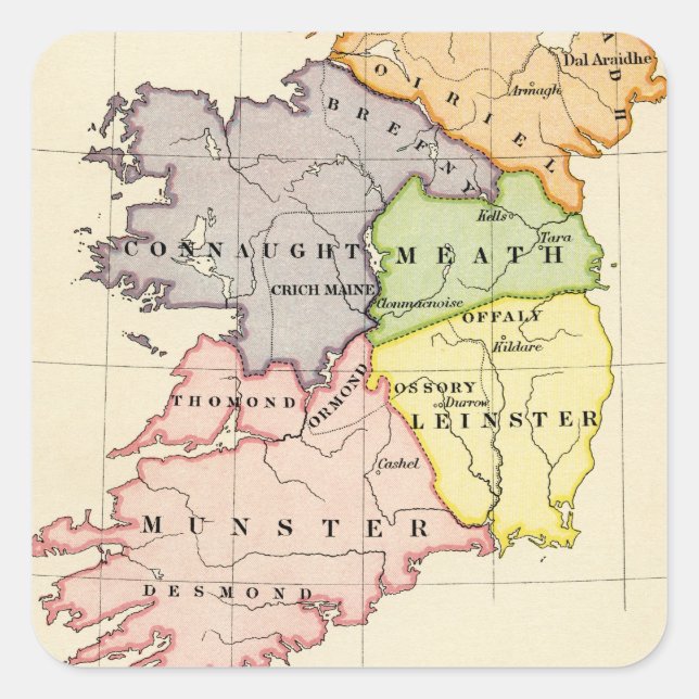 Pegatina Cuadrada Mapa de Irlanda (Anverso)