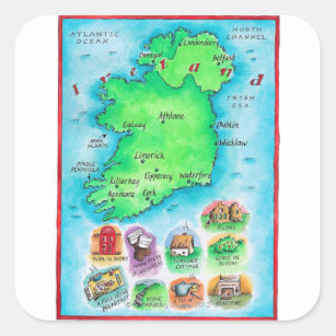 Pegatina Cuadrada Mapa de Irlanda