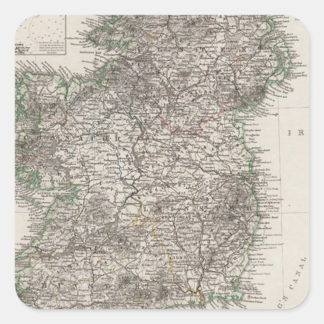 Pegatina Cuadrada Mapa de Irlanda de Stieler (Anverso)