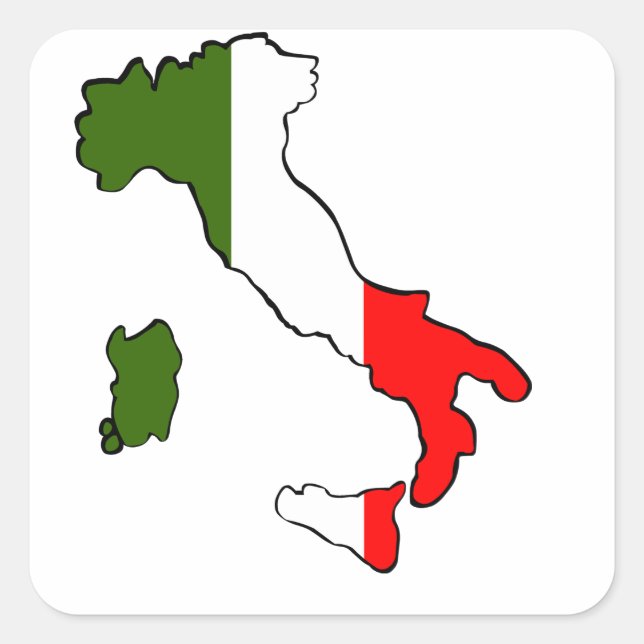 Pegatina Cuadrada Mapa de Italia (Anverso)