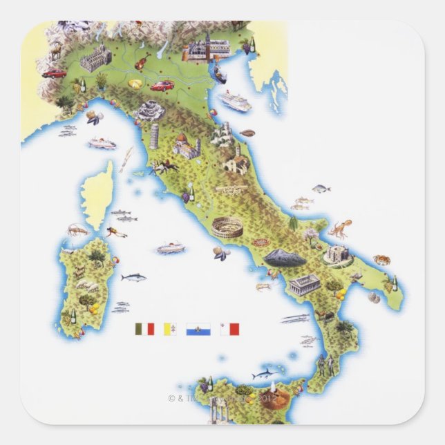 Pegatina Cuadrada Mapa de Italia (Anverso)