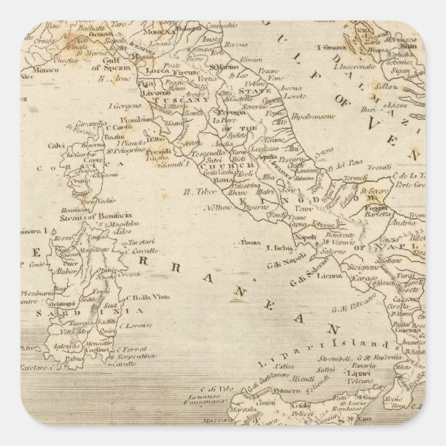 Pegatina Cuadrada Mapa de Italia de Arrowsmith (Anverso)