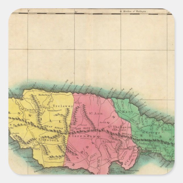 Pegatina Cuadrada Mapa De Jamaica (Anverso)