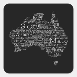 Pegatina Cuadrada Mapa de jerga de Australia