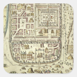 Pegatina Cuadrada Mapa de Jerusalén y de los alrededores, de 'C