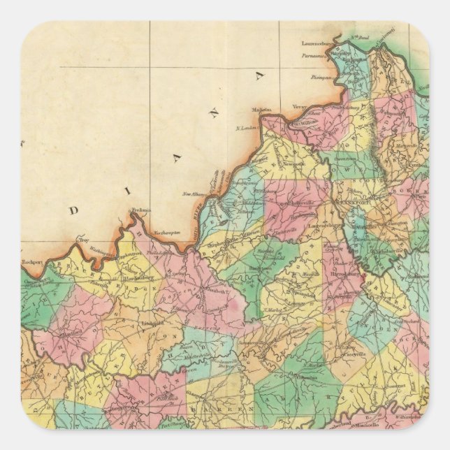 Pegatina Cuadrada Mapa De Kentucky (Anverso)